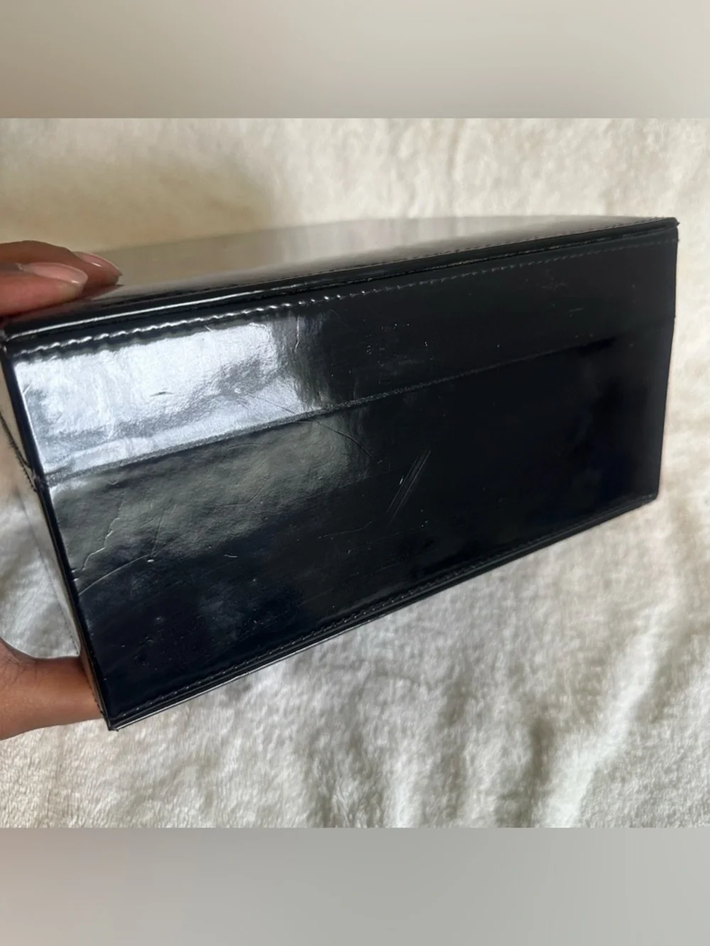 Jimmy Choo Parfums Black Patent Jewelry Box Vanity Case Makeup Mirror Storage